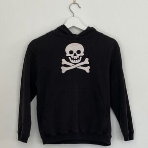 Vintage Giant Merchandising Black Skull and Crossbones Graphic Hoodie Mens Large